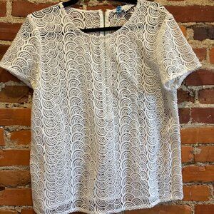 DVF Melissa Guipure-Lace Short Sleeve Top, White